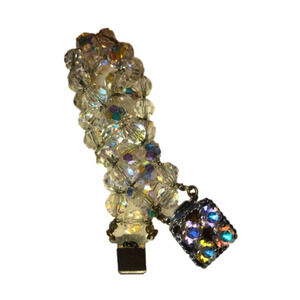 Vtg Aurora Borealis Beaded Glass Bracelet Slide Clasp 7”